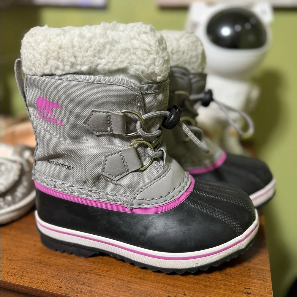 Sorel Kids Gray Pink Waterproof Snow Boots